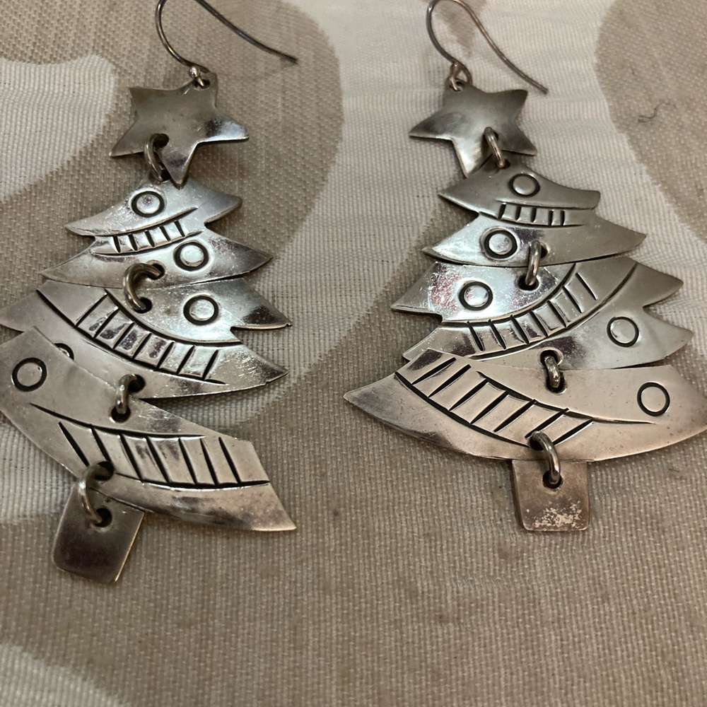 Silver Christmas tree earrings